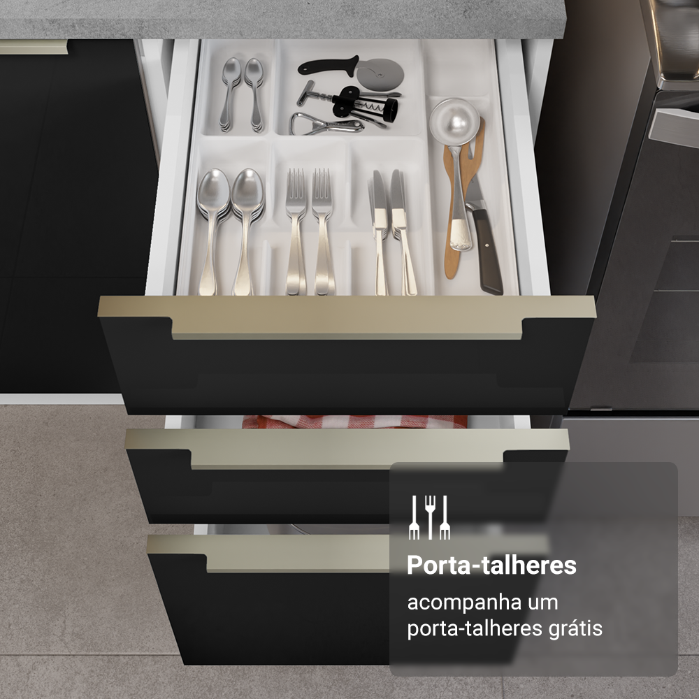 Armário de Cozinha Completa 566cm Branco/Preto Lux Madesa 01