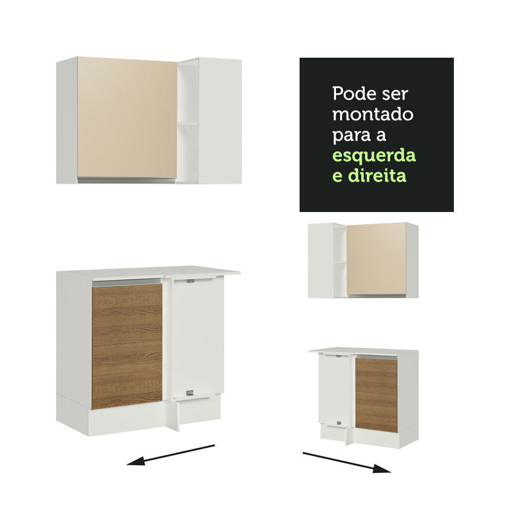 Kit Canto Reto Madesa Smart 2 Portas e Nicho com tampo Rustic/Crema/Branco