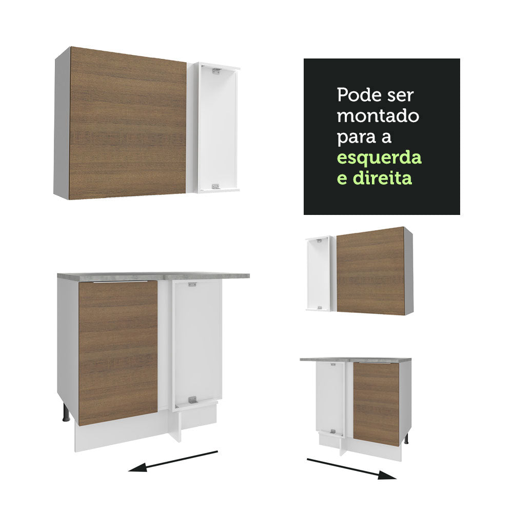 Armário de Cozinha Completa de Canto 499cm Branco/Rustic Stella Madesa 01
