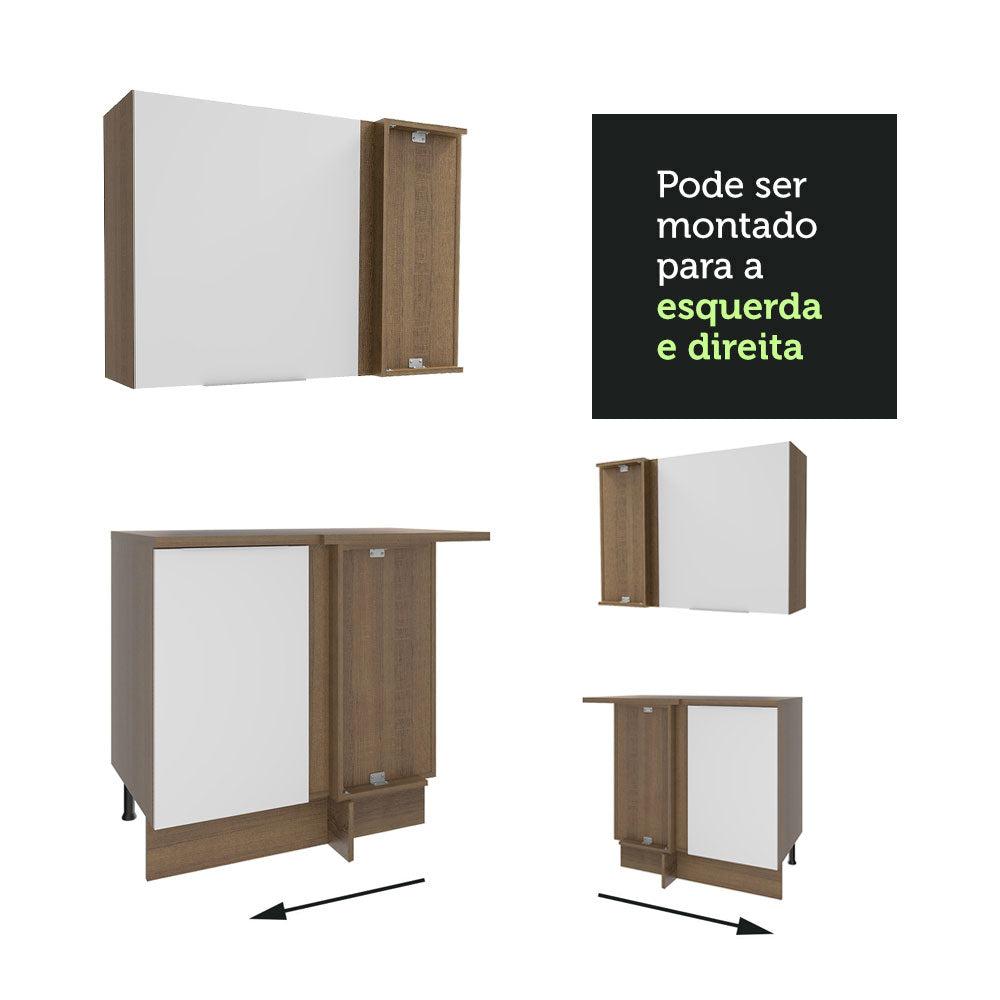 Armário de Cozinha Completa de Canto 499cm Rustic/Branco Stella Madesa 03