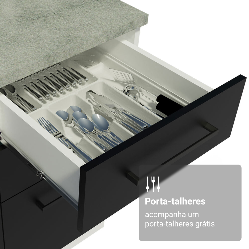 Armário de Cozinha Compacta 190cm com Cristaleira Branco/Preto Agata Madesa 01