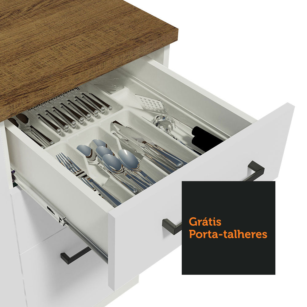 Armário de Cozinha Completa 240cm Rustic/Branco 60cm de Profundidade Agata Madesa 02