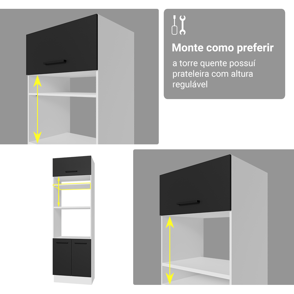 Armário de Cozinha Completa 270 cm Branco/Preto Agata Madesa 12