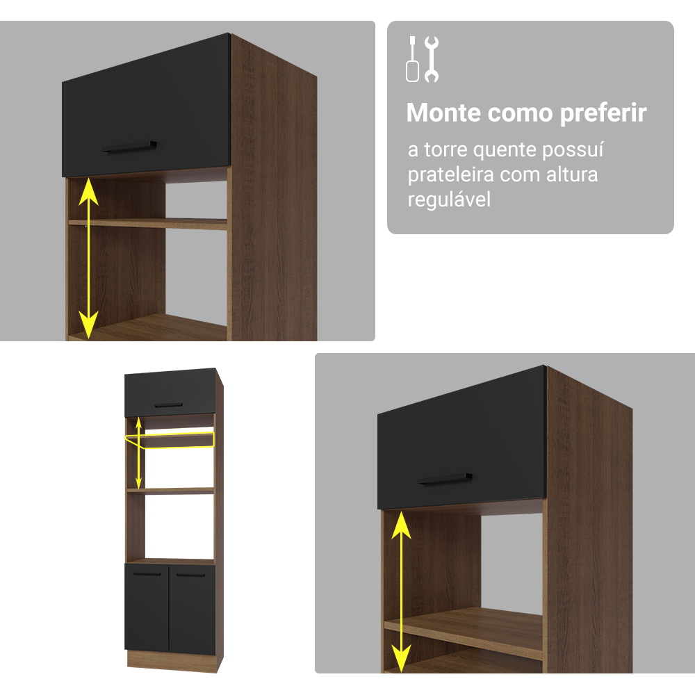 Armário de Cozinha Completa 270 cm Rustic/Preto Agata Madesa 12