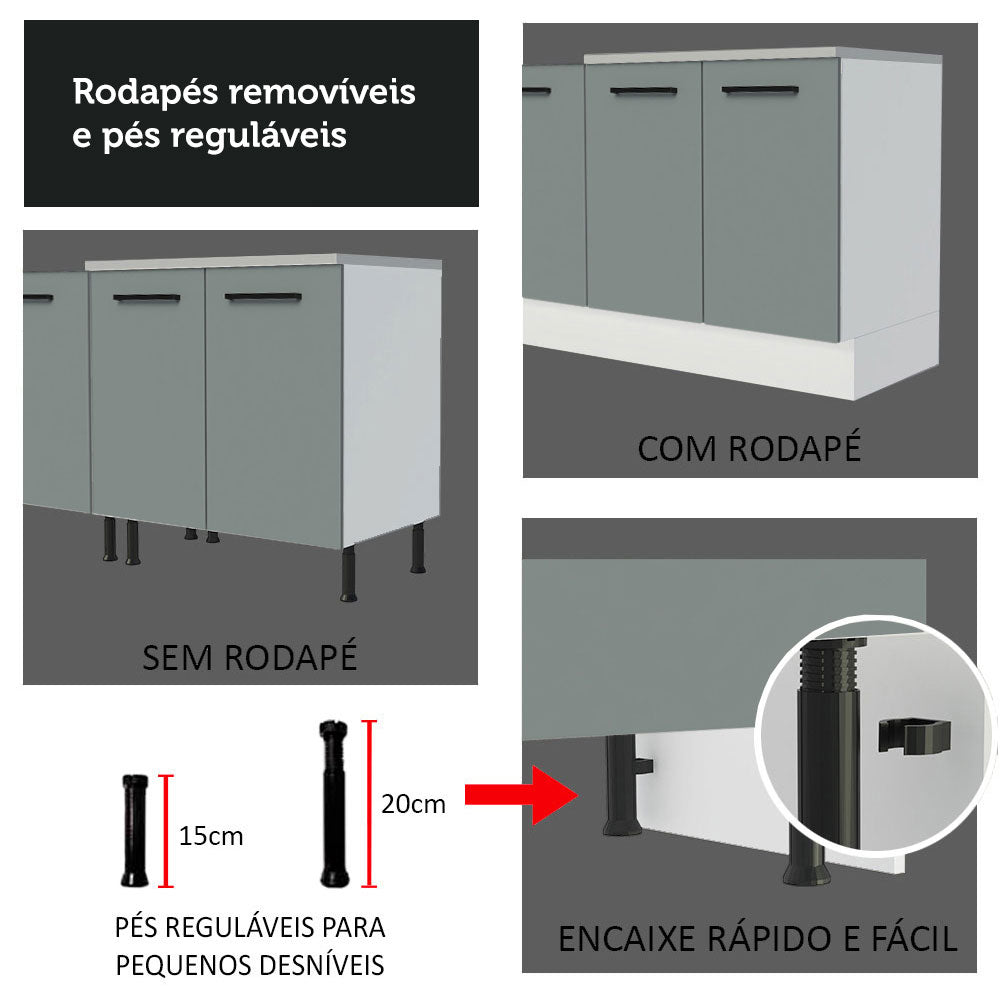 Armário de Cozinha Compacta 280cm Branco/Cinza Agata Madesa 01
