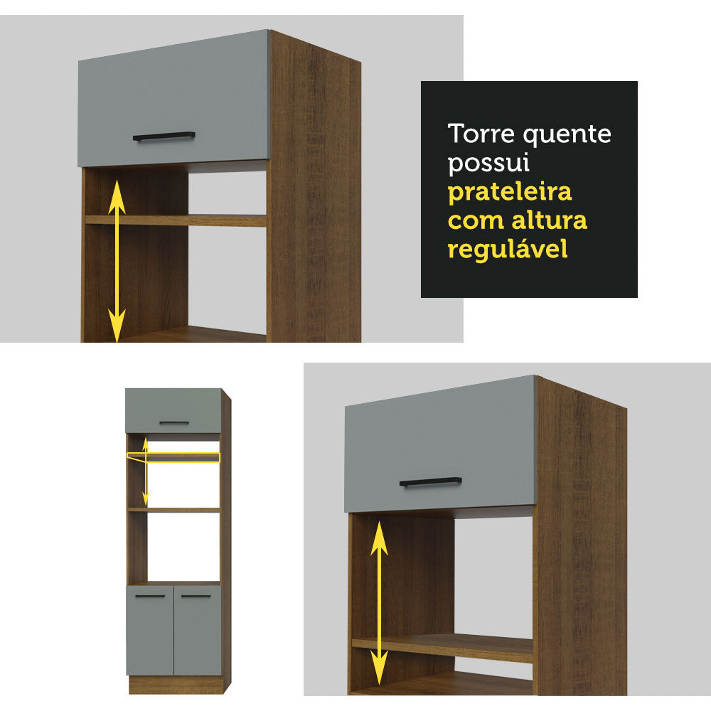 Armário de Cozinha Completa 350cm Rustic/Cinza Agata Madesa 01