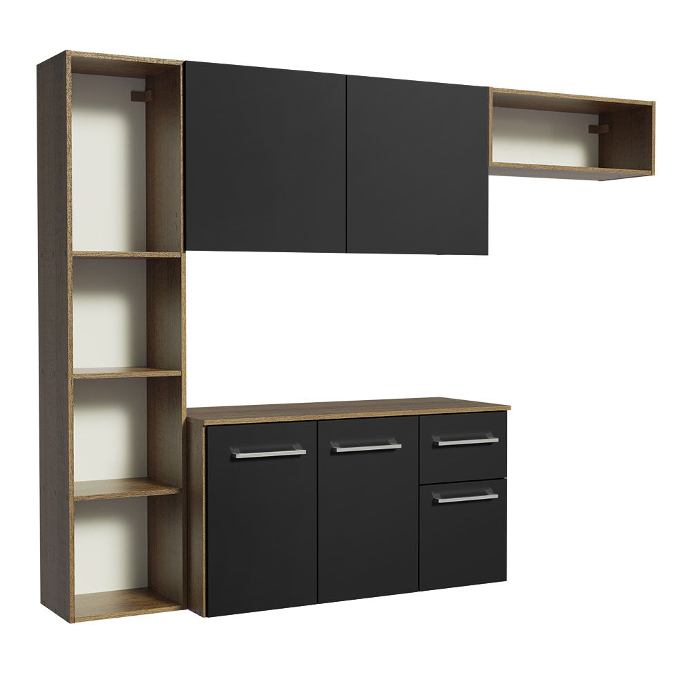 Armário de Cozinha Compacta 180cm Rustic/Preto Easy Madesa