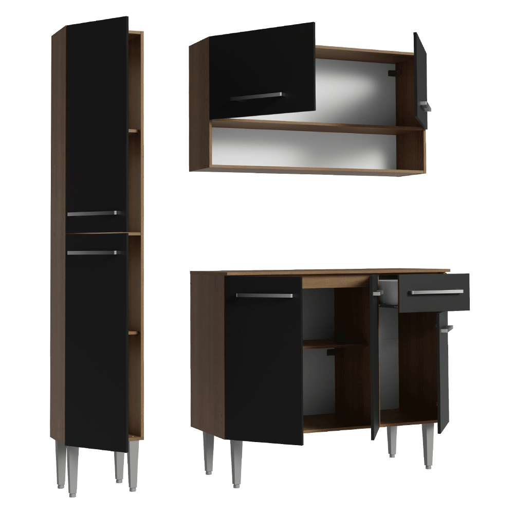 Armário de Cozinha Compacta 137 cm Rustic/Preto Emilly Madesa 012