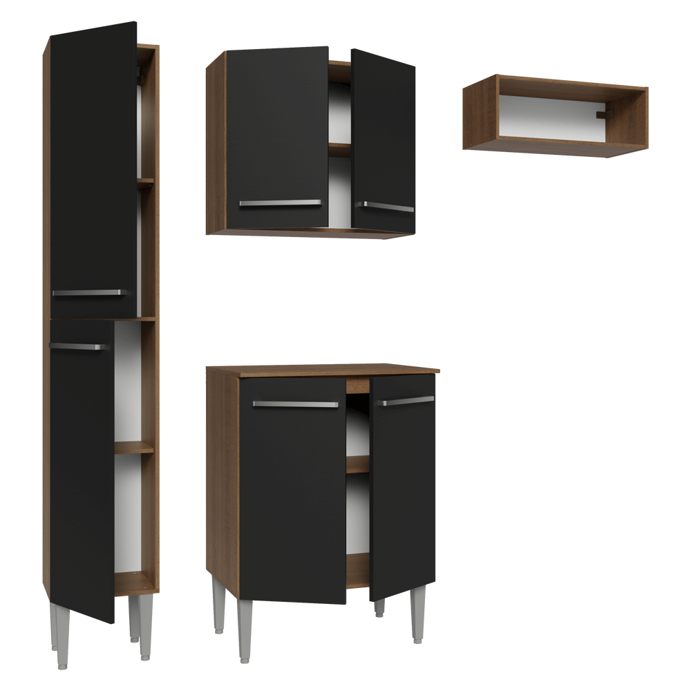 Armário de Cozinha Compacta 156 cm Rustic/Preto Emilly Madesa 01