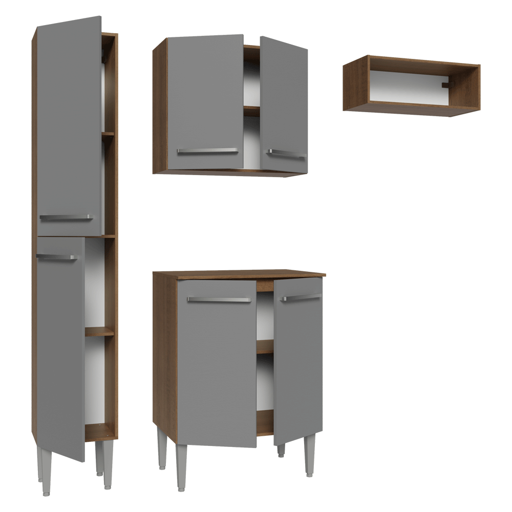 Armário de Cozinha Compacta 156 cm Rustic/Cinza Emilly Madesa 01