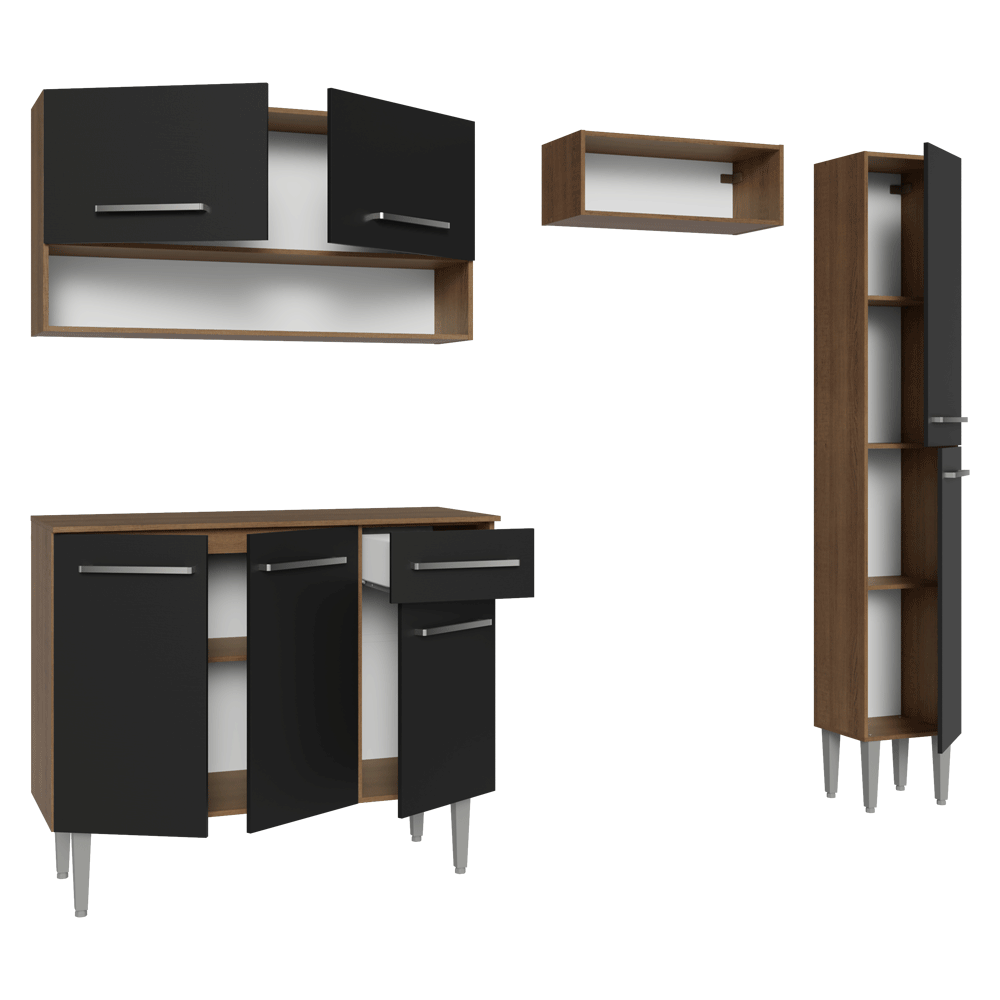 Armário de Cozinha Completa 197 cm Rustic/Preto Emilly Madesa 01