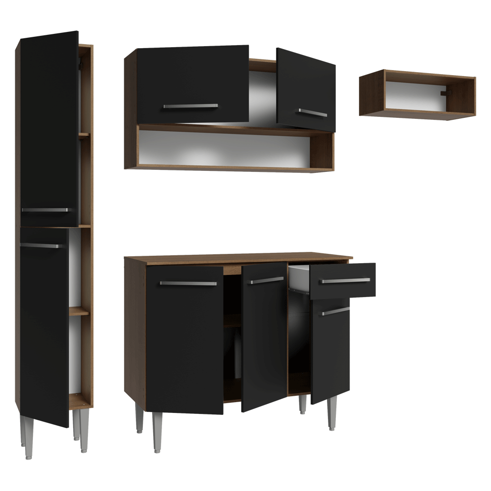 Armário de Cozinha Completa 197 cm Rustic/Preto Emilly Madesa 02