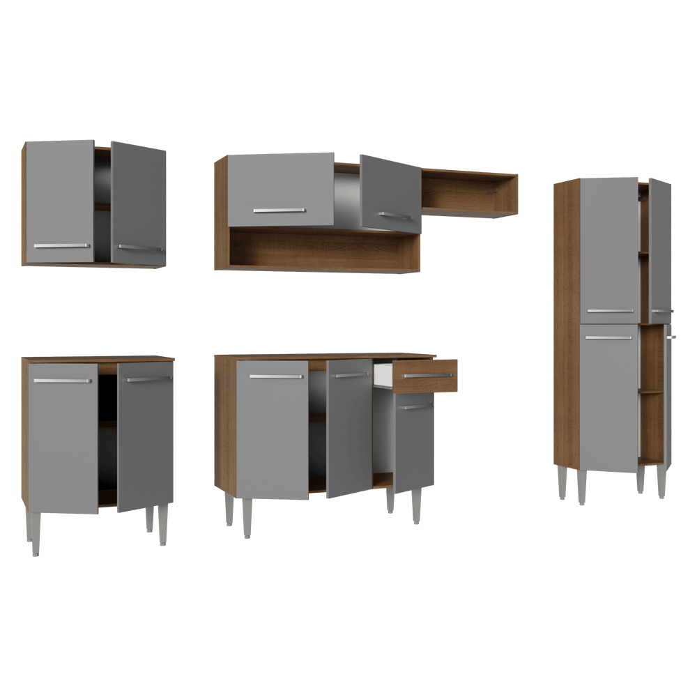 Armário de Cozinha Completa 293cm Rustic/Cinza Emilly Madesa 011