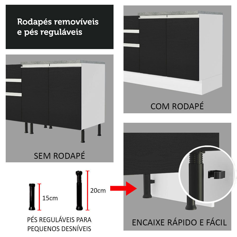 Armário de Cozinha Compacta 180cm Branco/Preto Glamy Madesa 12