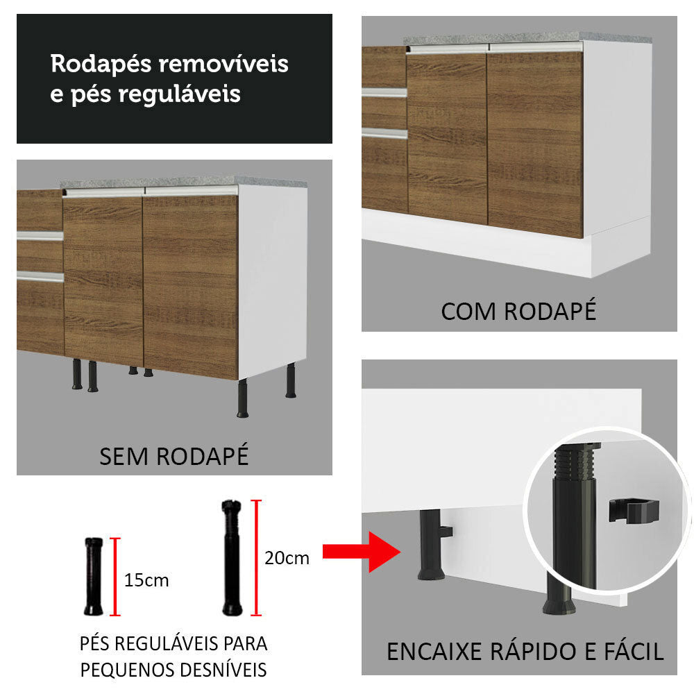 Armário de Cozinha Completa 240cm Branco/Rustic Glamy Madesa 10