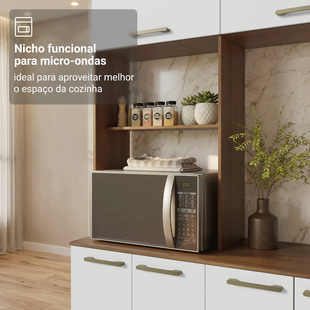 Armário de Cozinha Completa 225 cm Rustic/Branco Lille Madesa 01