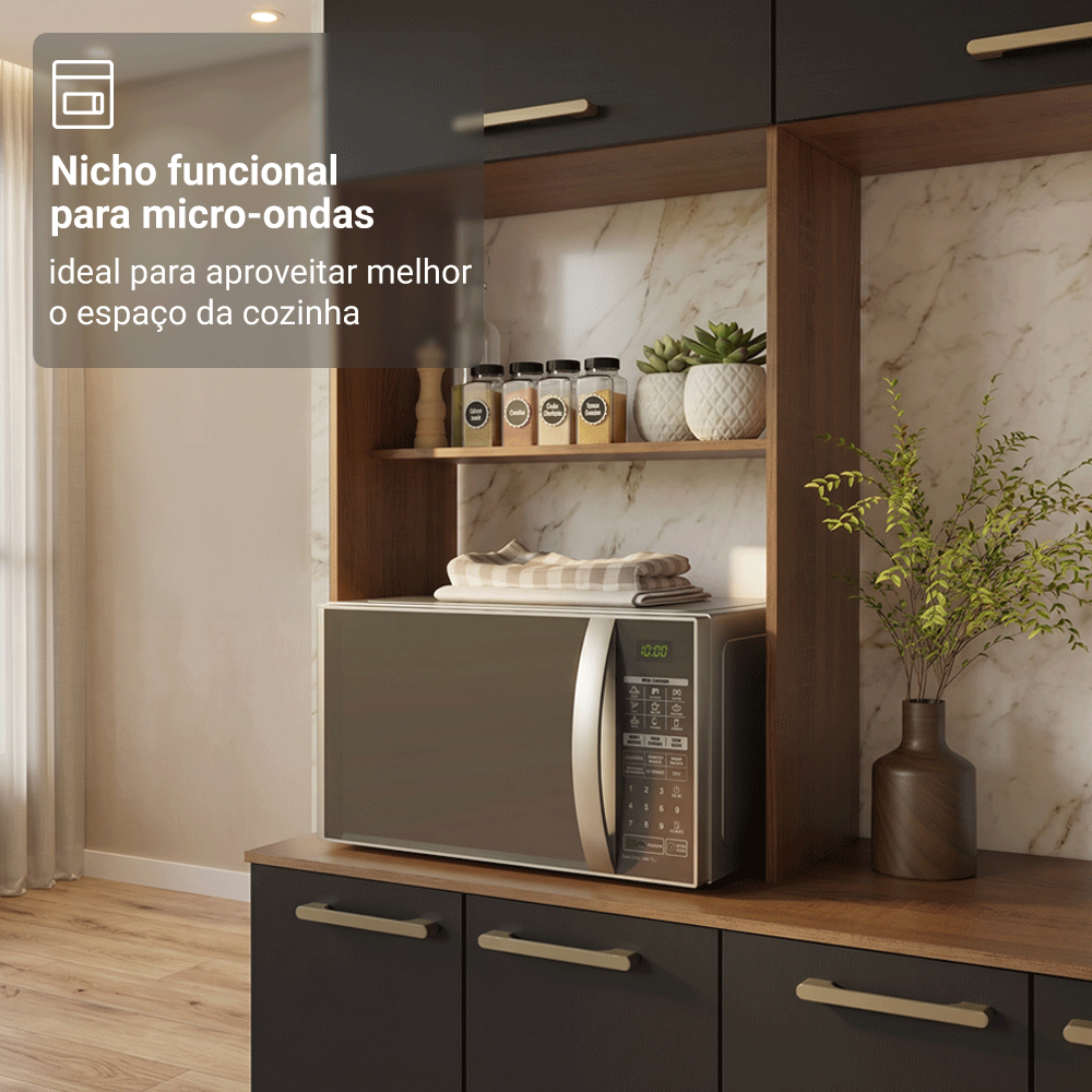 Armário de Cozinha Completa 225 cm Rustic/Preto Lille Madesa 01