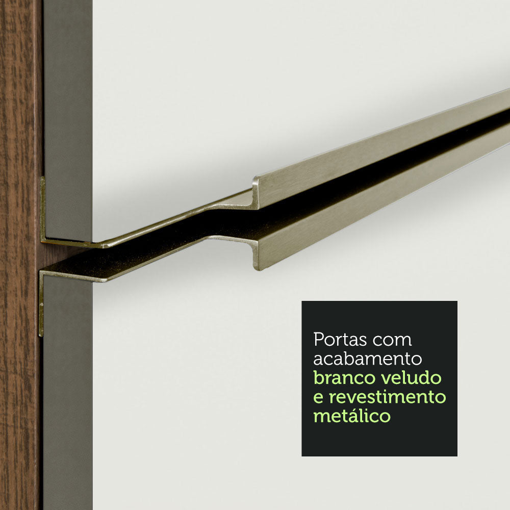 Kit com 2 Balcões de Cozinha 4 Portas 3 Gavetas 200 x 60 cm (Sem Tampo e Pia) Rustic/Branco Veludo Lux Madesa