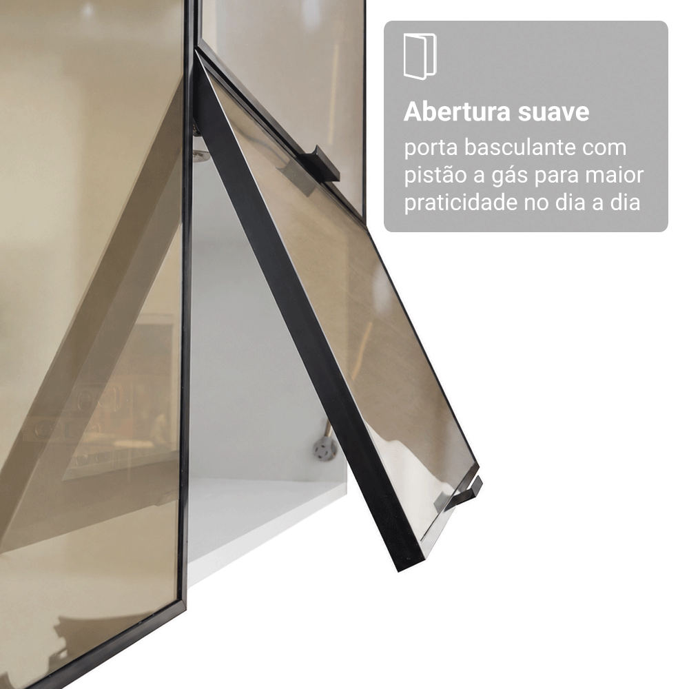 Kit 2 Armários Aéreos de Cozinha 3 Portas 120 cm Branco/Preto Vidro Reflecta Bronze Vinil Madesa
