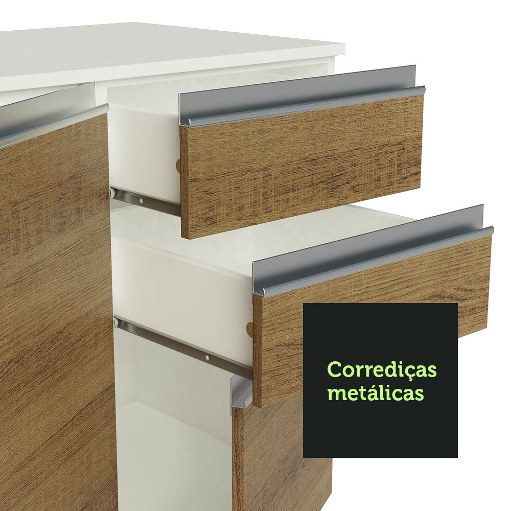Armário de Cozinha Completa 100% MDF 300cm Branco/Rustic/Crema Smart Madesa 02