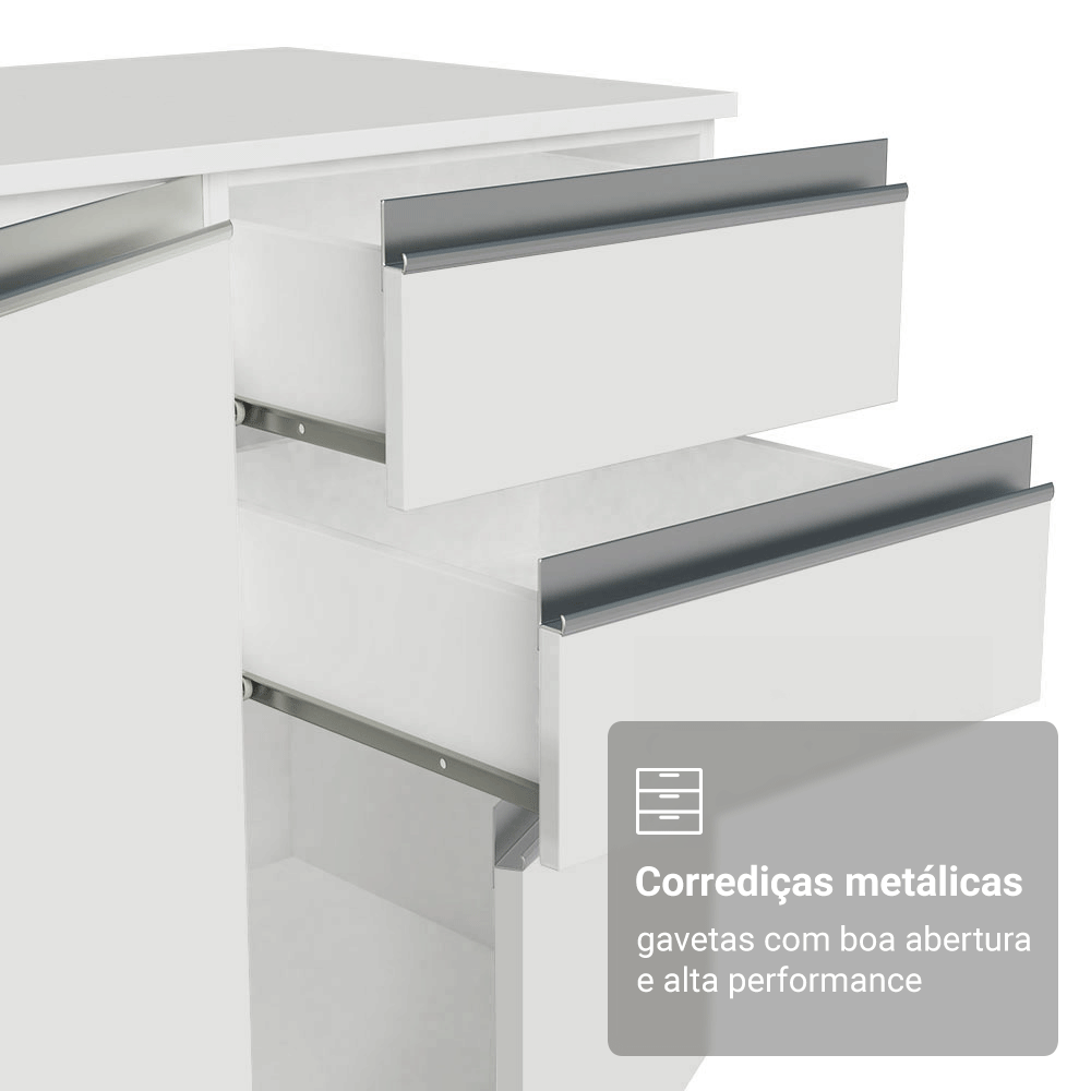 Armário de Cozinha Completa 100% MDF 250cm Branco Smart Madesa 03