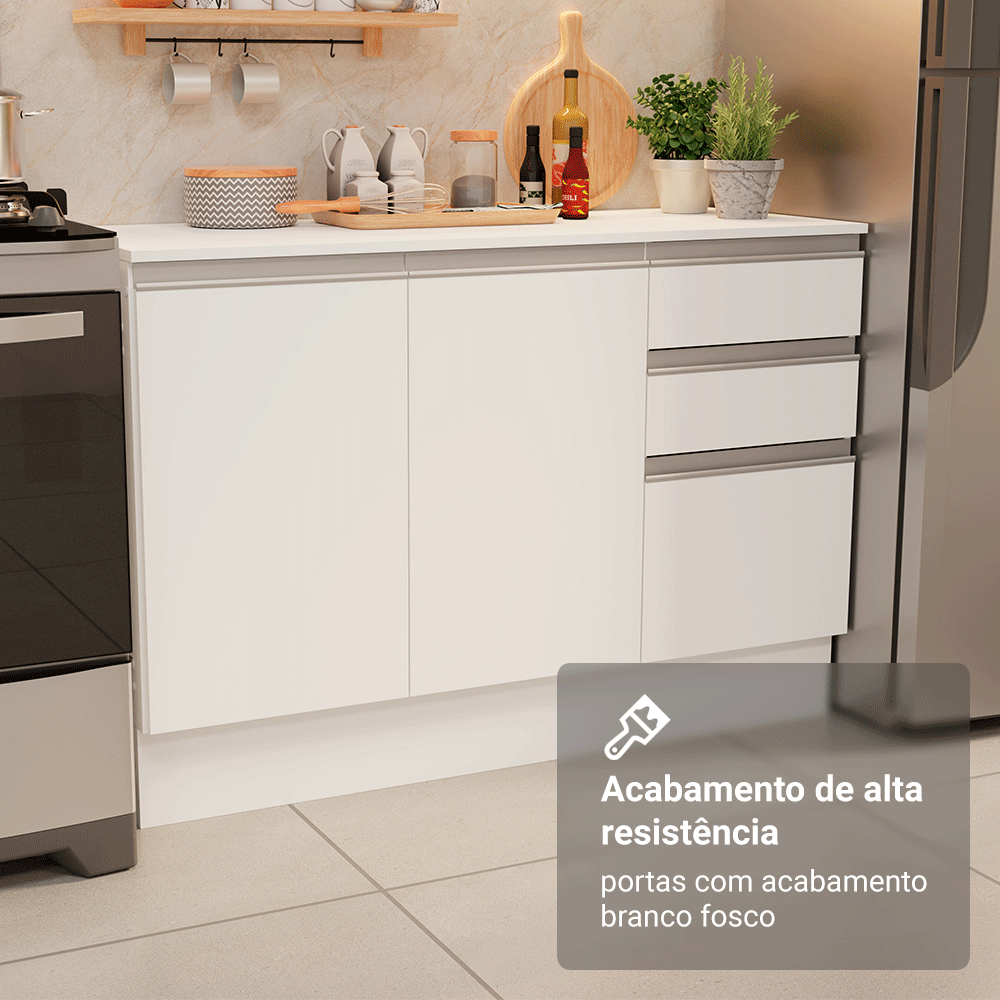 Armário de Cozinha Completa 100% MDF 310 cm Branco Smart 01