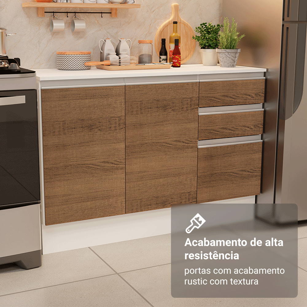 Armário de Cozinha Completa 100% MDF 310 cm Branco/Rustic/Crema Smart 01