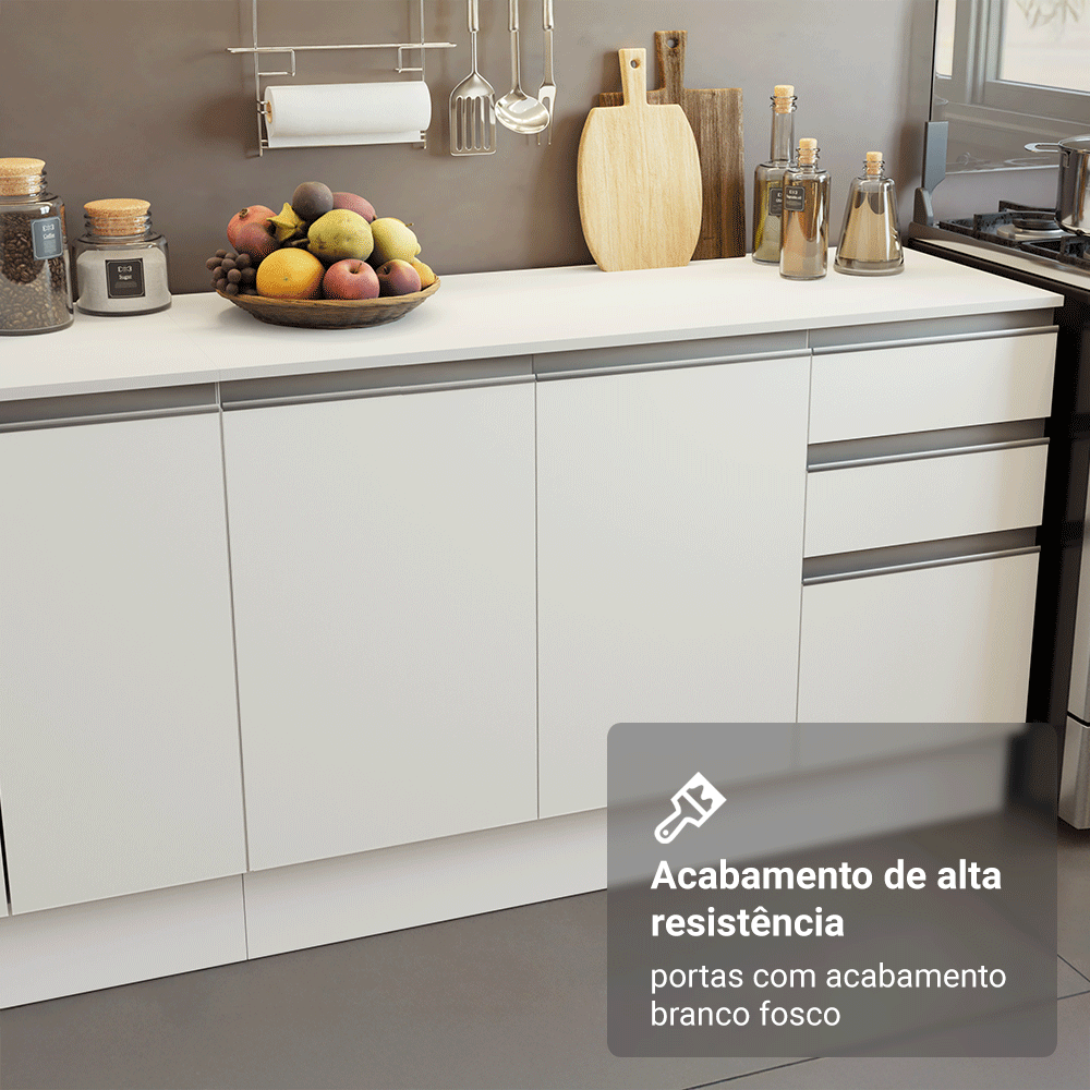 Armário de Cozinha Completa 100% MDF 310 cm Branco Smart 02