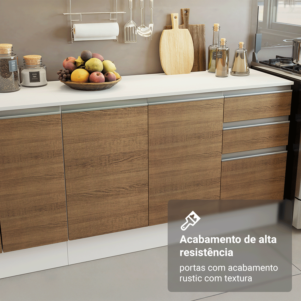 Armário de Cozinha Completa 100% MDF 310 cm Branco/Rustic/Crema Smart 02