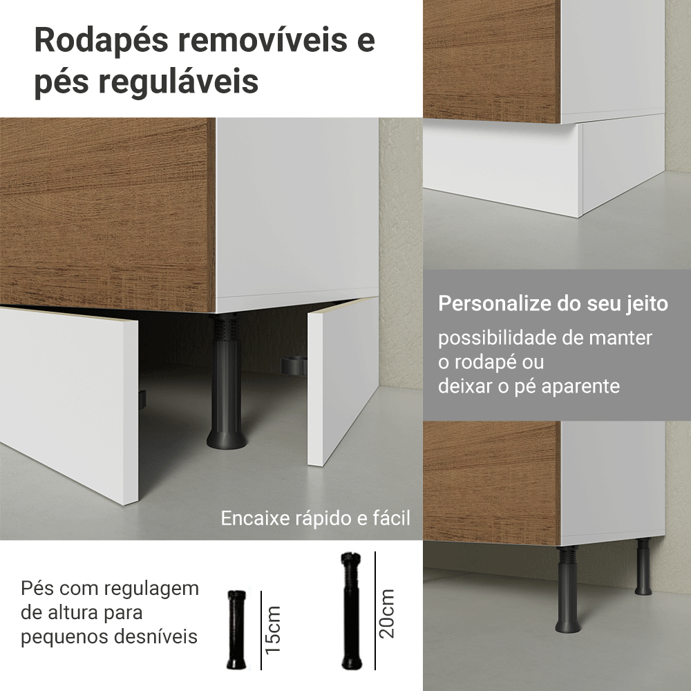 Armário de Cozinha Completa 270 cm Branco/Rustic Stella Madesa 12