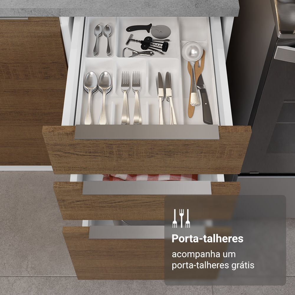 Armário de Cozinha Completa 340cm Branco/Rustic Stella Madesa 01