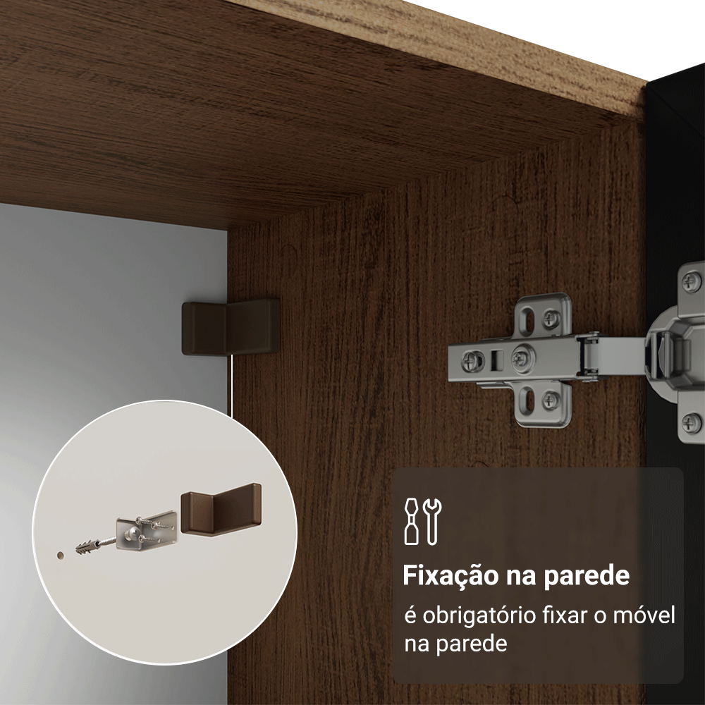 Kit Balcão + Cristaleira 70 cm Rustic/Preto Vik Madesa 01