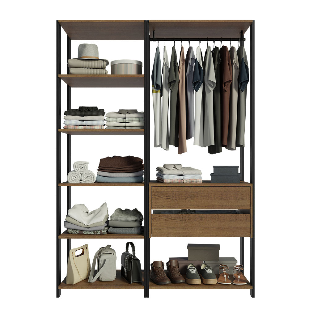 Guarda-Roupa Closet Modulado Valencia 2 Gavetas 129cm Rustic/Preto Madesa