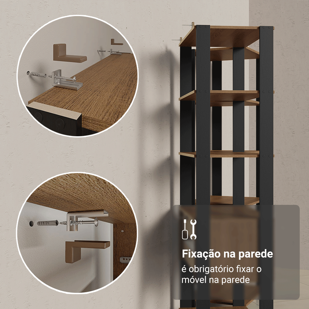 Guarda-Roupa Closet Modulado Valencia 2 Gavetas 9 Prateleiras 129cm Rustic/Preto Madesa