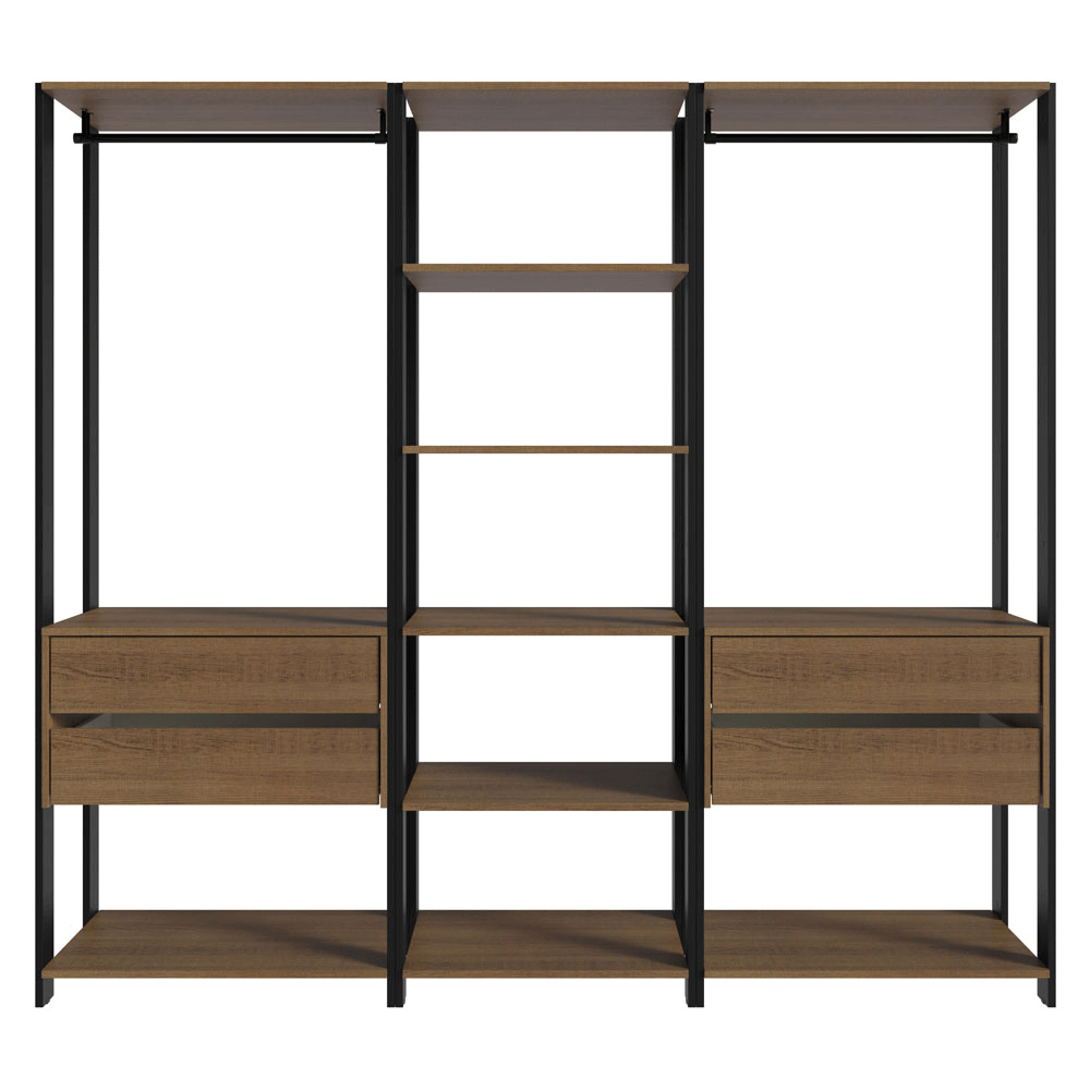 Guarda-Roupa Closet Modulado 4 Gavetas 199cm Rustic/Preto Madesa 02 Valencia