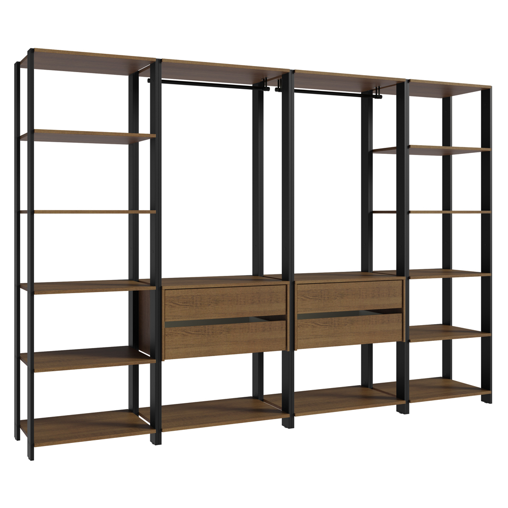 Guarda-Roupa Closet Modulado 4 Gavetas 258cm Rustic/Preto Madesa 01 Valencia