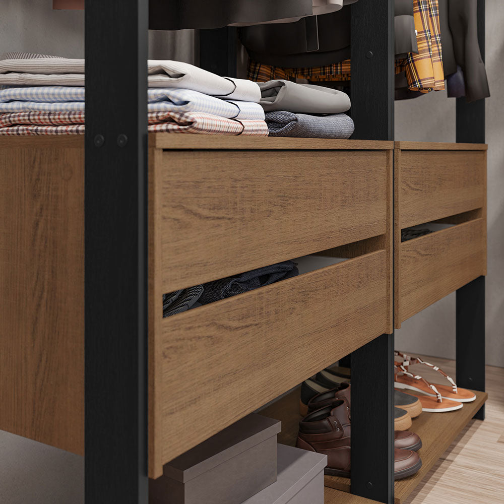 Guarda-Roupa Closet Modulado 4 Gavetas 258 cm Rustic/Preto Valencia Madesa 03