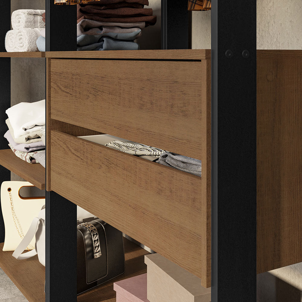 Guarda-Roupa Closet Modulado 4 Gavetas 258 cm Rustic/Preto Valencia Madesa 04
