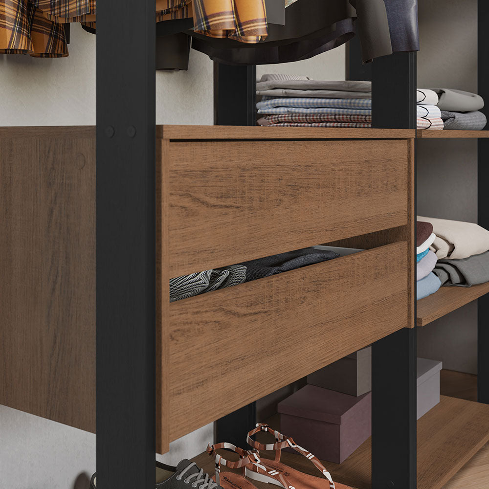 Guarda-Roupa Closet Modulado 2 Gavetas 247 cm Rustic/Preto Valencia Madesa