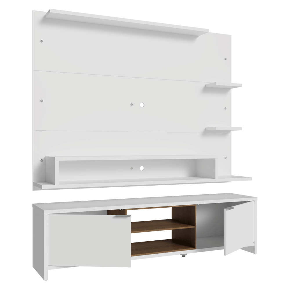Rack com Painel para TV até 60 Polegadas 180 cm Branco/Rustic Metz Madesa