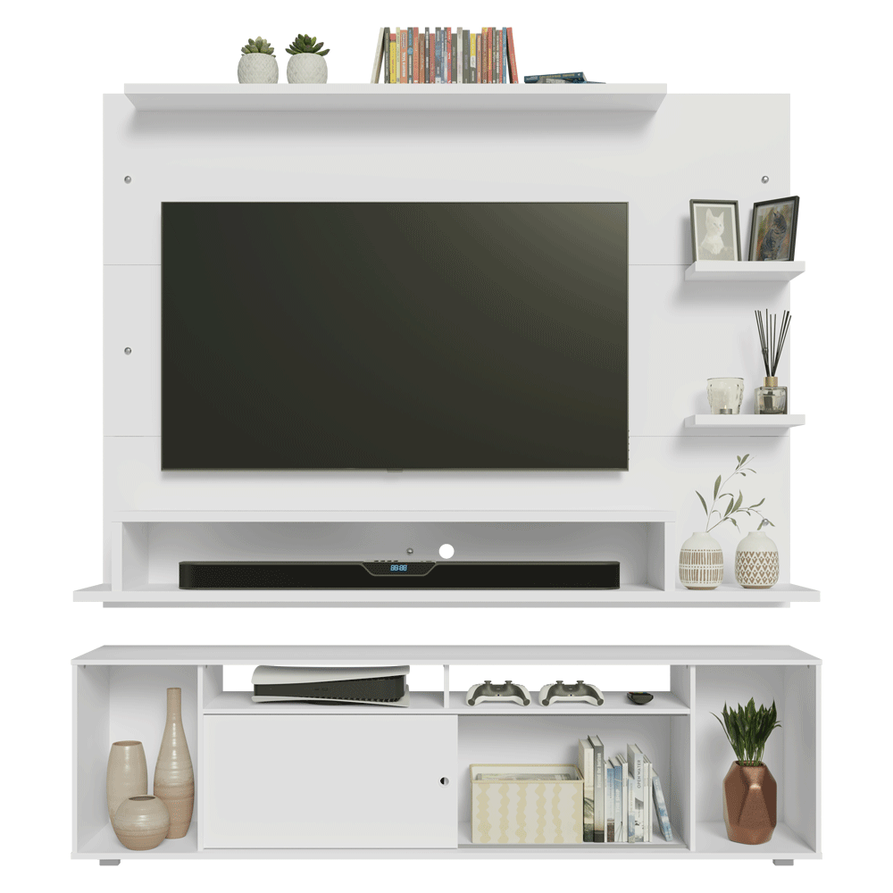 Rack com Painel para TV até 60 Polegadas 180 cm Branco Cancun Madesa