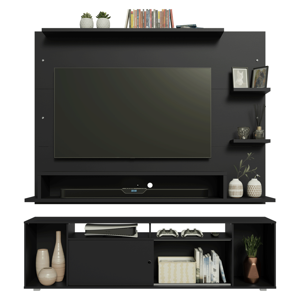 Rack com Painel para TV até 60 Polegadas 180 cm Preto Cancun Madesa