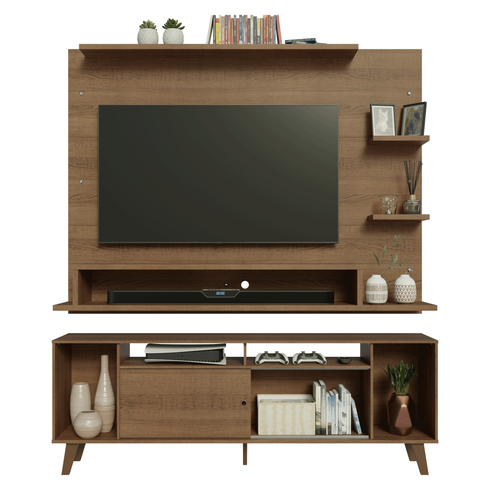 Rack com Painel para TV até 60 Polegadas 180 cm com Pés Rustic Cancun Madesa