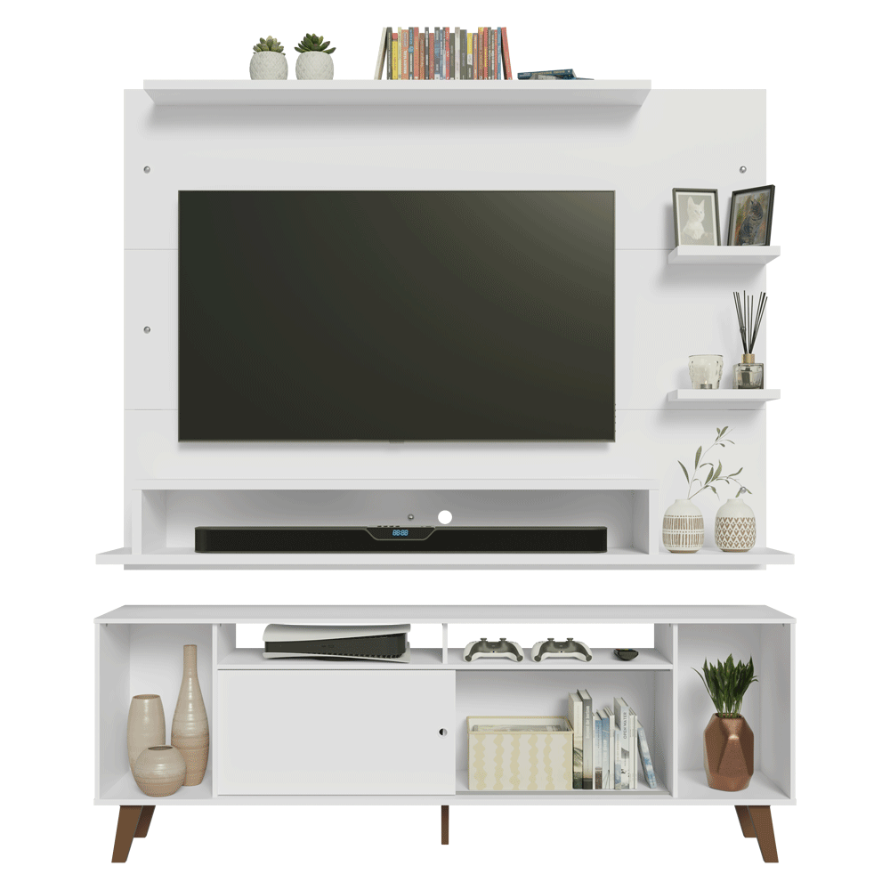 Rack com Painel para TV até 60 Polegadas 180 cm com Pés Branco/Rustic Cancun Madesa