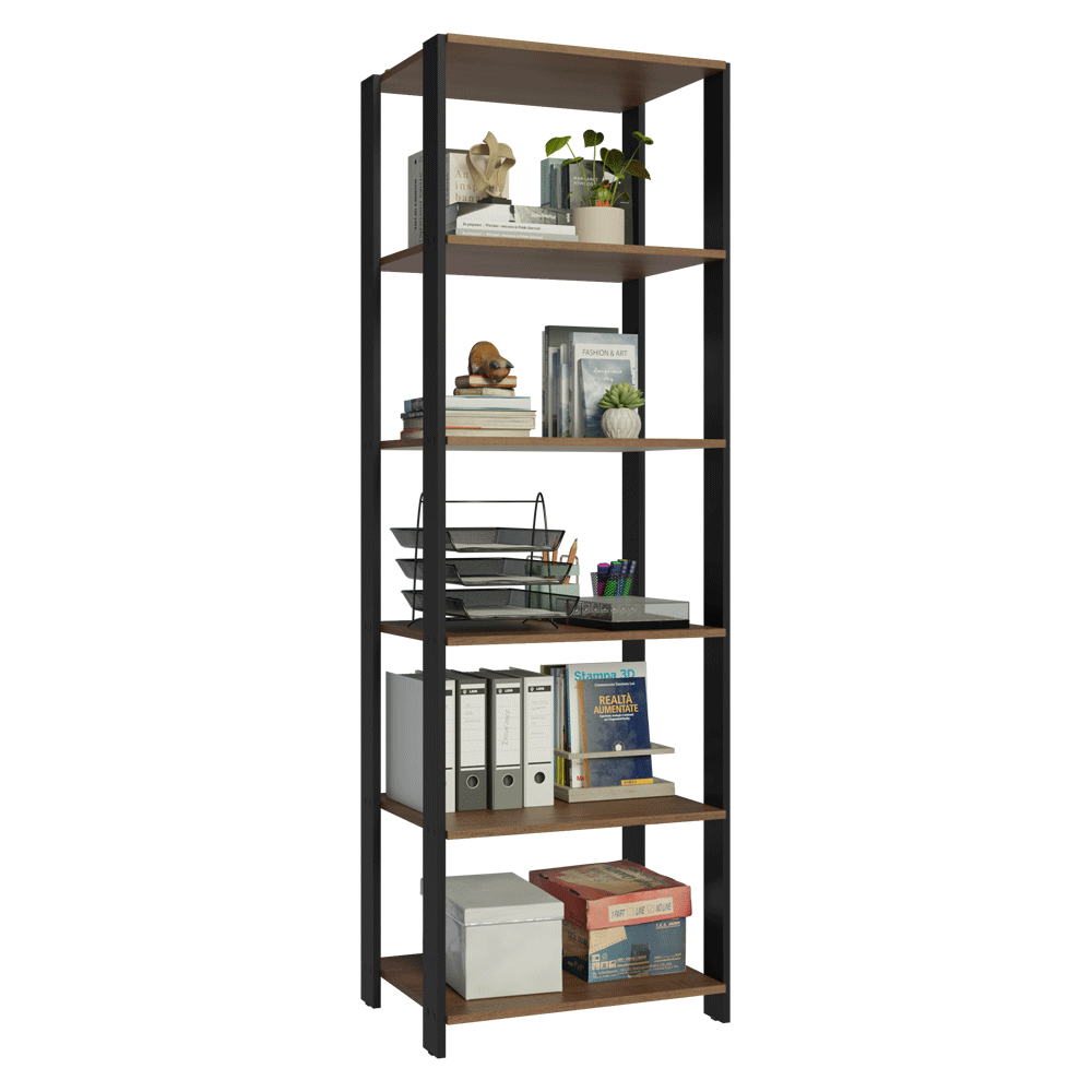 Estante Armário Multiuso para Escritório 59cm 5 Prateleiras Rustic/Preto Madesa