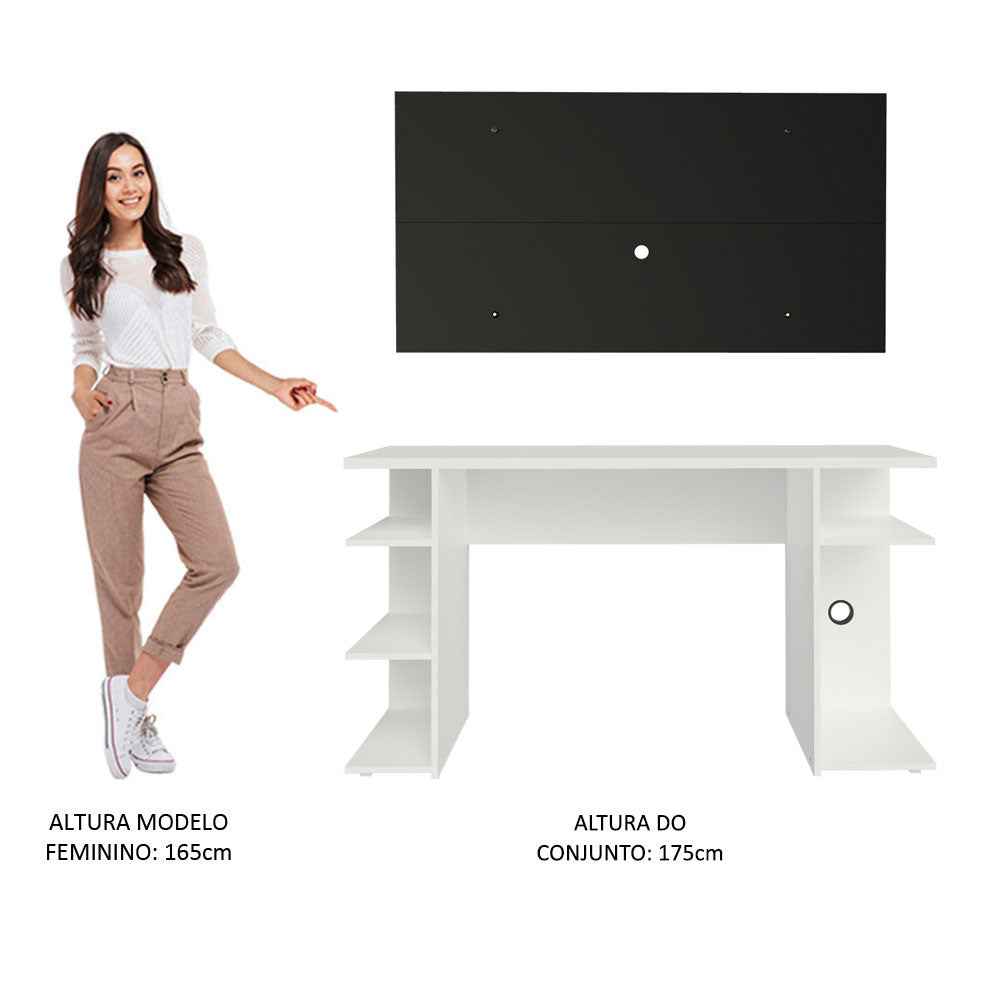 Mesa para Computador Gamer Madesa 9409 e Painel para TV até 50 Polegadas Branco/Preto
