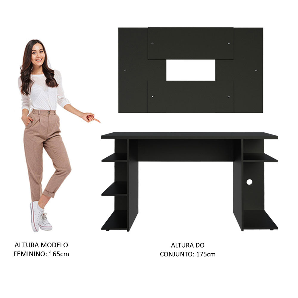 Mesa para Computador Gamer Madesa 9409 e Painel para TV até 58 Polegadas Preto