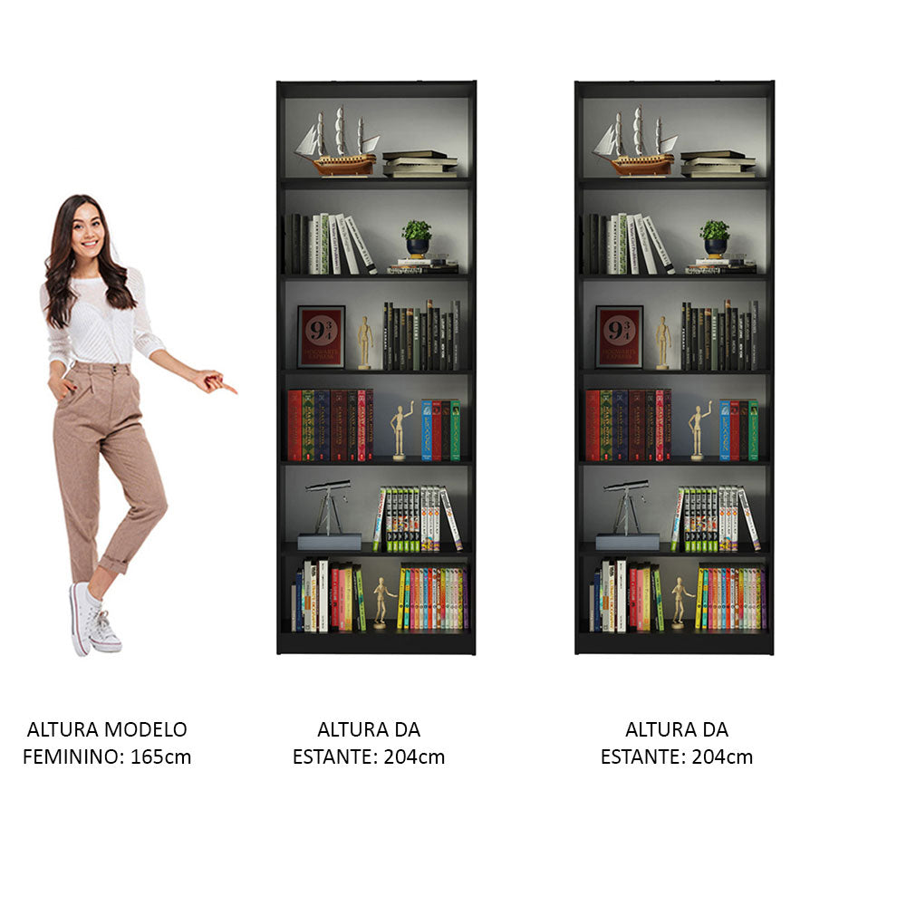 Kit Madesa com 2 Estantes Livreiro 6908 Preto