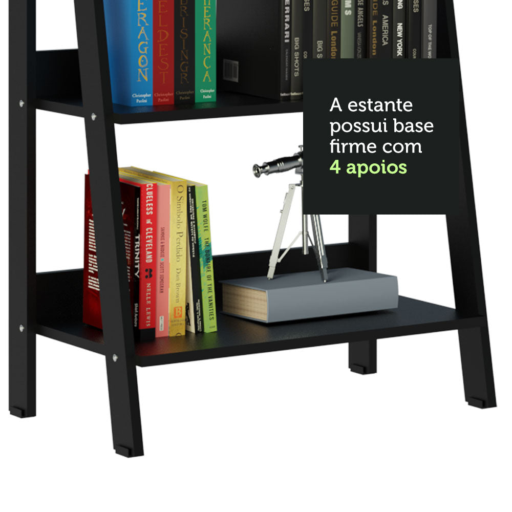 Conjunto Escritório Home Office com Mesa Industrial + Estante Escada Preto/Cinza Madesa