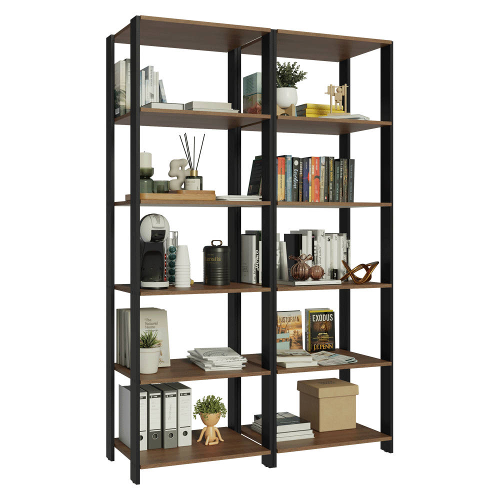 Estante Armário Multiuso para Escritório 118cm 10 Prateleiras Rustic/Preto Madesa